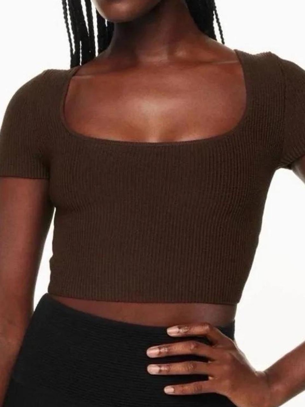NWT Aritzia Babaton Sculpt Knit Dark Brown Ribbed Square-Neck Top (Size XS)